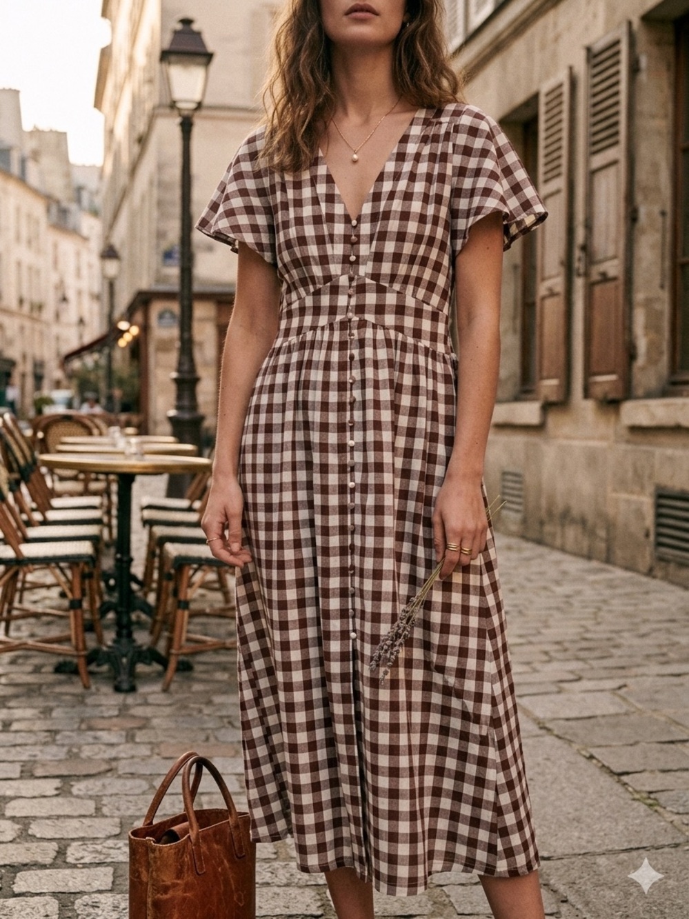 Petal & Pup Robinson Check Brown Gingham Button-Front Midi Dress